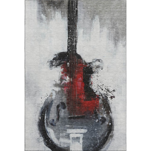 9' X 12' Gray And Red Abstract Washable Area Rug With UV Protection