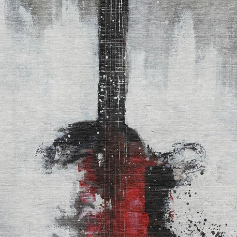 9' X 12' Gray And Red Abstract Washable Area Rug With UV Protection