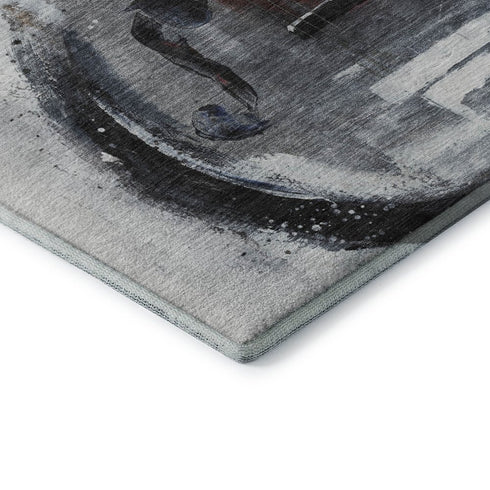 9' X 12' Gray And Red Abstract Washable Area Rug With UV Protection