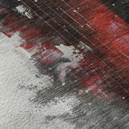 9' X 12' Gray And Red Abstract Washable Area Rug With UV Protection
