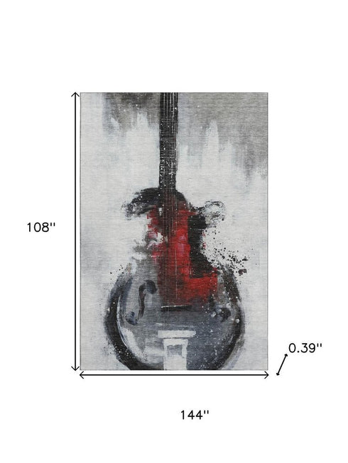 9' X 12' Gray And Red Abstract Washable Area Rug With UV Protection
