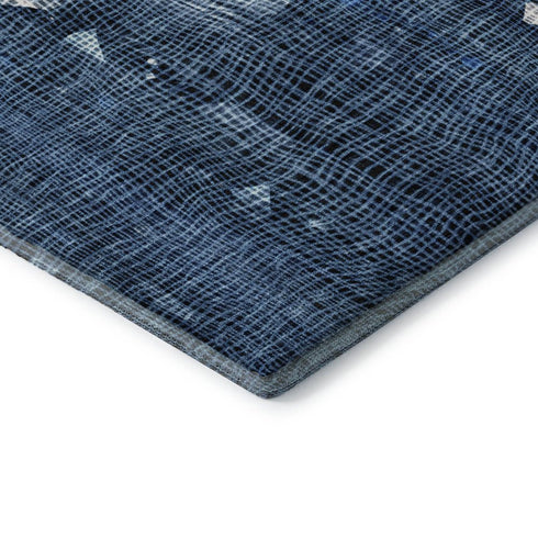 5' X 8' Blue And Ivory Abstract Washable Area Rug With UV Protection