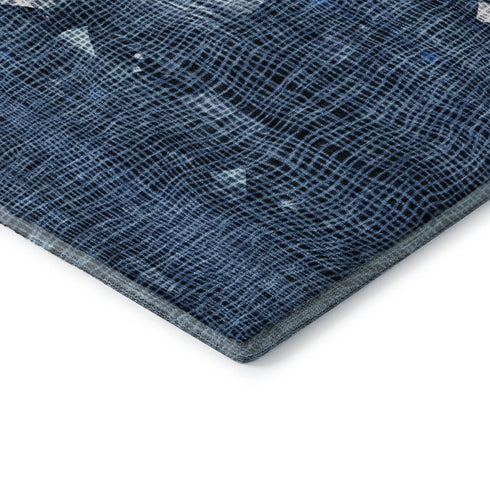 8' X 10' Blue And Ivory Abstract Washable Area Rug With UV Protection