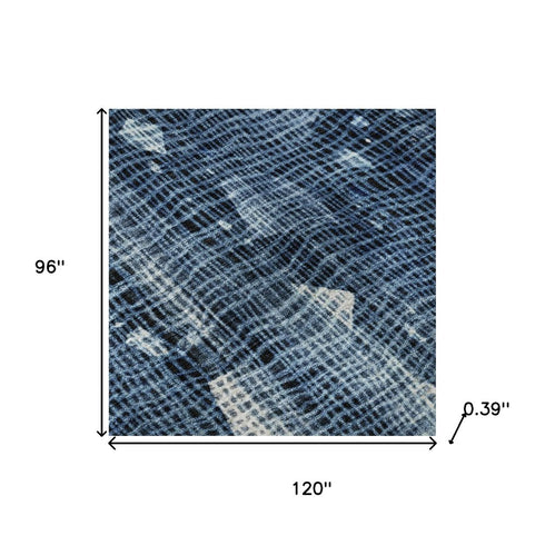 8' X 10' Blue And Ivory Abstract Washable Area Rug With UV Protection