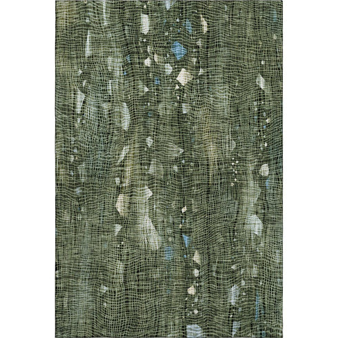 5' X 8' Fern Green And Blue Abstract Washable Area Rug With UV Protection