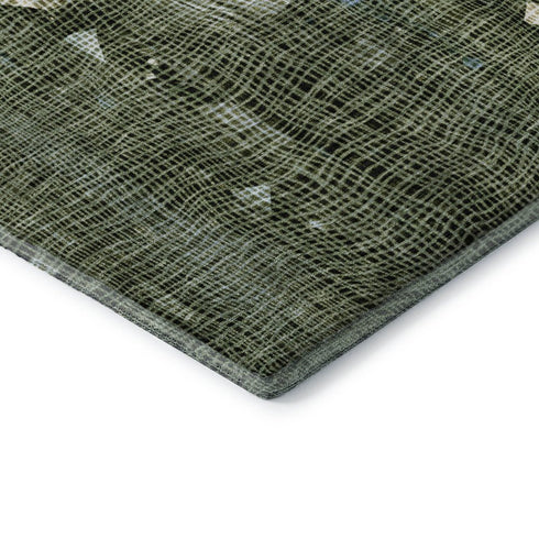 5' X 8' Fern Green And Blue Abstract Washable Area Rug With UV Protection