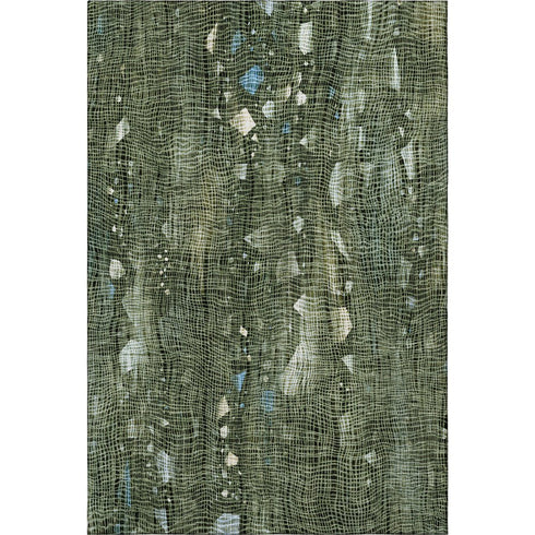 5' X 8' Fern Green And Blue Abstract Washable Area Rug With UV Protection