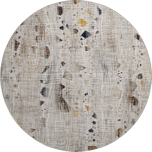 8' Linen And Beige Abstract Washable Round Rug With UV Protection