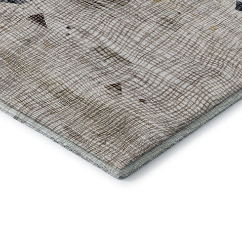 8' Linen And Beige Abstract Washable Round Rug With UV Protection