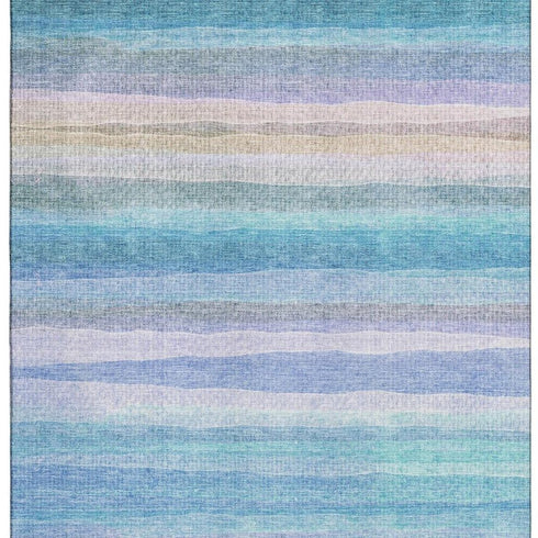 8' X 10' Aqua And Lavender Striped Washable Area Rug With UV Protection