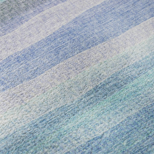 8' X 10' Aqua And Lavender Striped Washable Area Rug With UV Protection
