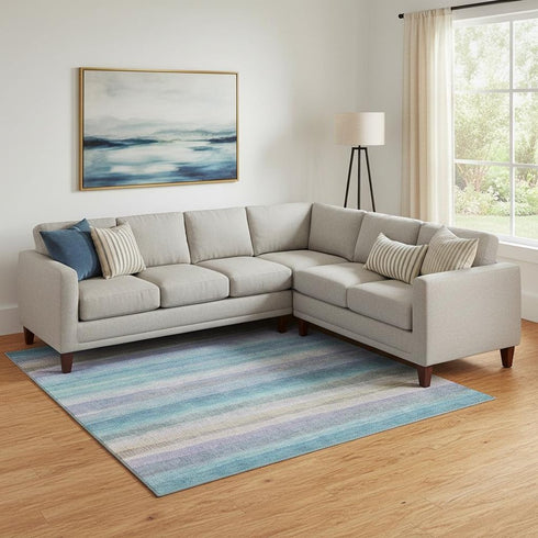 8' X 10' Aqua And Lavender Striped Washable Area Rug With UV Protection