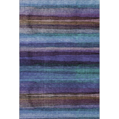 5' X 8' Blue And Purple Striped Washable Area Rug With UV Protection
