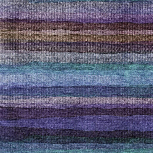 5' X 8' Blue And Purple Striped Washable Area Rug With UV Protection