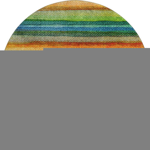 8' Green And Teal Striped Washable Round Rug With UV Protection