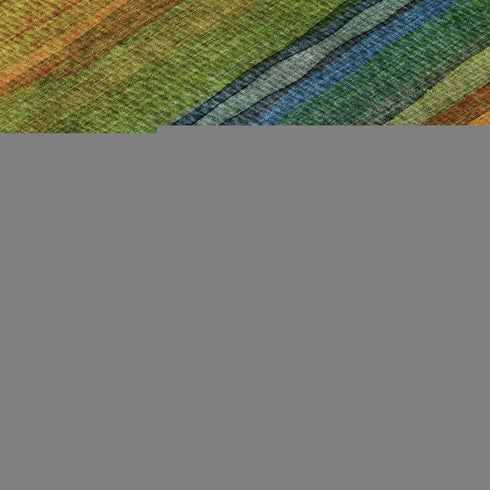 8' Green And Teal Striped Washable Round Rug With UV Protection