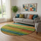 8' Green And Teal Striped Washable Round Rug With UV Protection