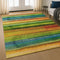 8' X 10' Green And Teal Striped Washable Area Rug With UV Protection
