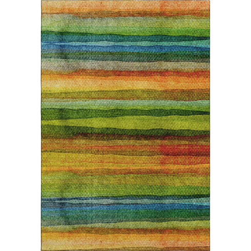 8' X 10' Green And Teal Striped Washable Area Rug With UV Protection