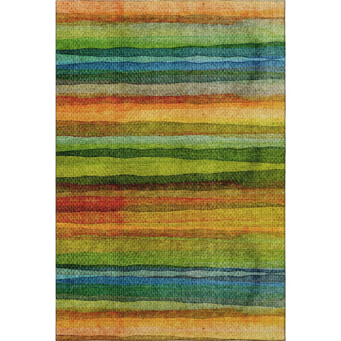 8' X 10' Green And Teal Striped Washable Area Rug With UV Protection