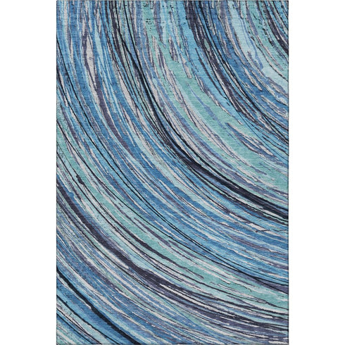 5' X 8' Blue And Ivory Abstract Washable Area Rug With UV Protection