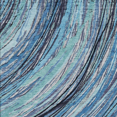 8' X 10' Blue And Ivory Abstract Washable Area Rug With UV Protection