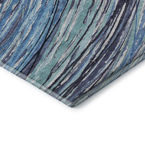 8' X 10' Blue And Ivory Abstract Washable Area Rug With UV Protection