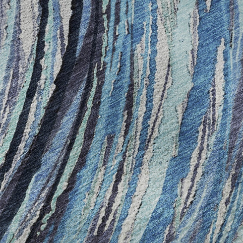 8' X 10' Blue And Ivory Abstract Washable Area Rug With UV Protection