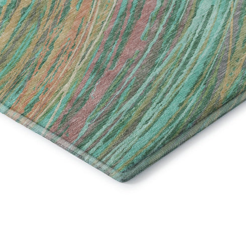 8' X 10' Teal And Pink Abstract Washable Area Rug With UV Protection