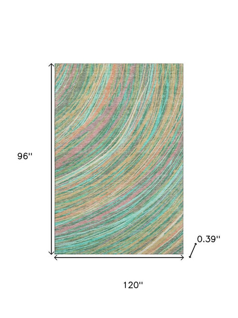 8' X 10' Teal And Pink Abstract Washable Area Rug With UV Protection