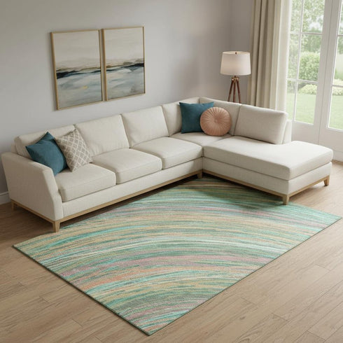 8' X 10' Teal And Pink Abstract Washable Area Rug With UV Protection