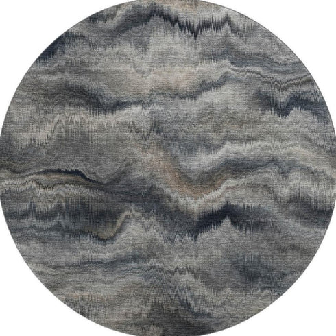 8' Gray And Silver Abstract Washable Round Rug With UV Protection