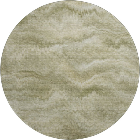 8' Sage And Beige Abstract Washable Round Rug With UV Protection
