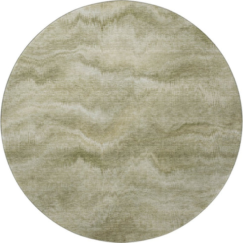 8' Sage And Beige Abstract Washable Round Rug With UV Protection