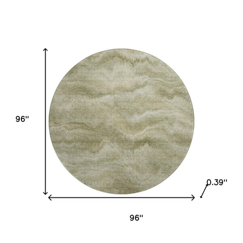 8' Sage And Beige Abstract Washable Round Rug With UV Protection