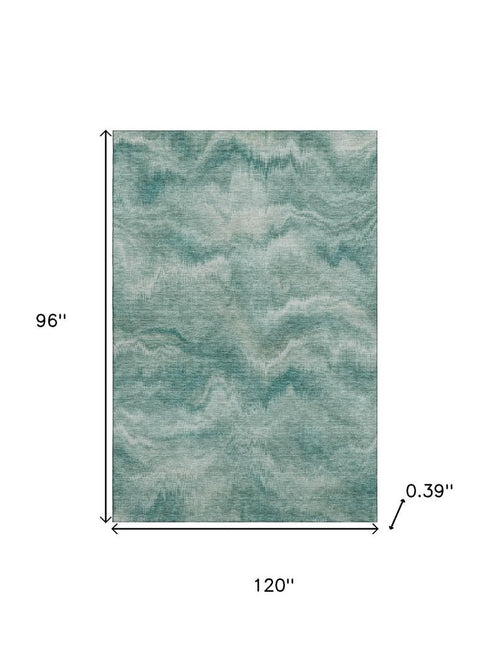 8' X 10' Teal And Ivory Abstract Washable Area Rug With UV Protection