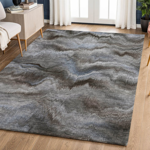 9' X 12' Taupe And Gray Abstract Washable Area Rug With UV Protection