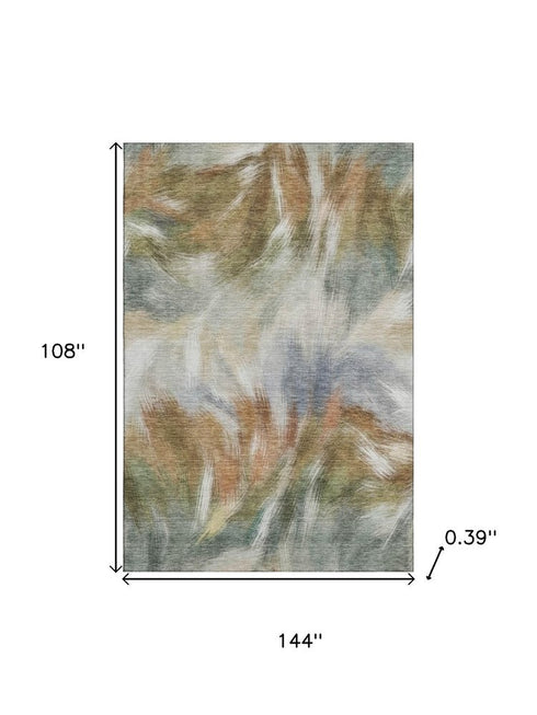9' X 12' Beige And Copper Abstract Washable Area Rug With UV Protection