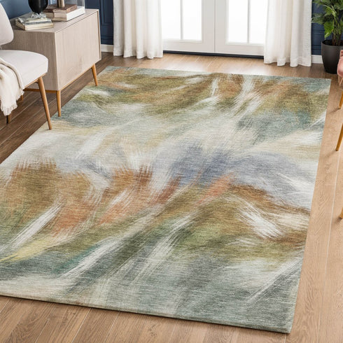 9' X 12' Beige And Copper Abstract Washable Area Rug With UV Protection