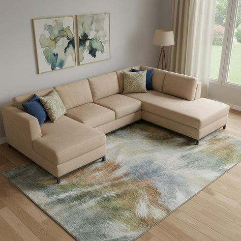 9' X 12' Beige And Copper Abstract Washable Area Rug With UV Protection