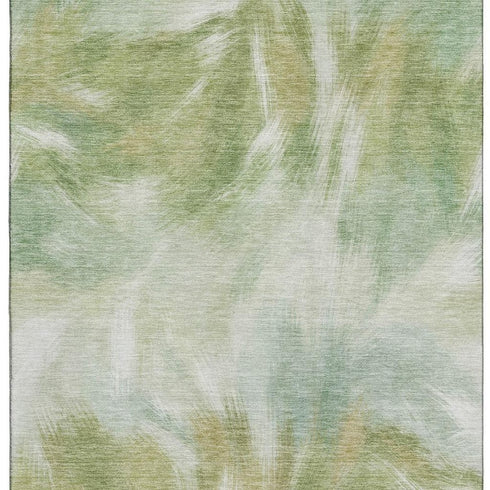 5' X 8' Green And Ivory Abstract Washable Area Rug With UV Protection