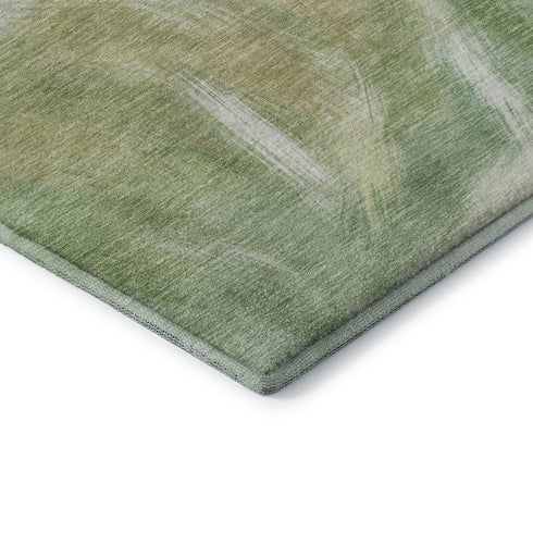 8' Green And Ivory Abstract Washable Round Rug With UV Protection