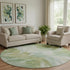 8' Green And Ivory Abstract Washable Round Rug With UV Protection