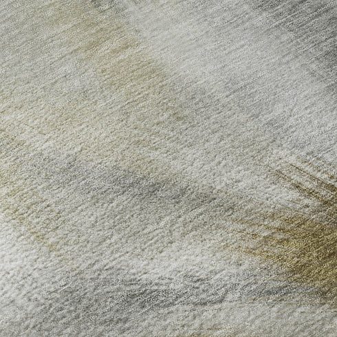 8' Pewter And Gold Abstract Washable Round Rug With UV Protection