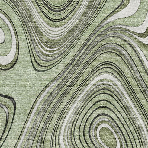 5' X 8' Sage And Ivory Geometric Washable Area Rug With UV Protection