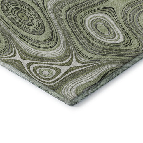 5' X 8' Sage And Ivory Geometric Washable Area Rug With UV Protection