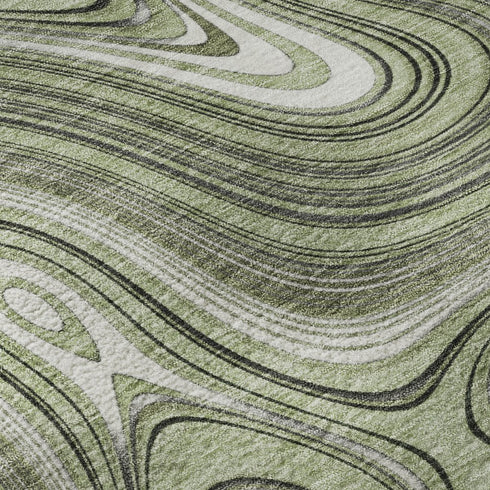 5' X 8' Sage And Ivory Geometric Washable Area Rug With UV Protection