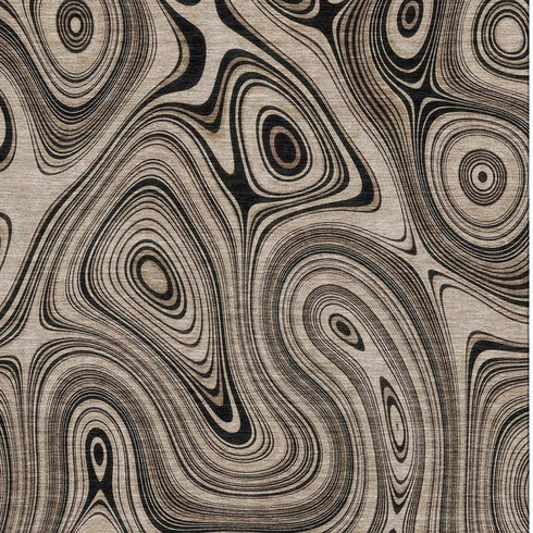 8' X 10' Beige And Charcoal Geometric Washable Area Rug With UV Protection