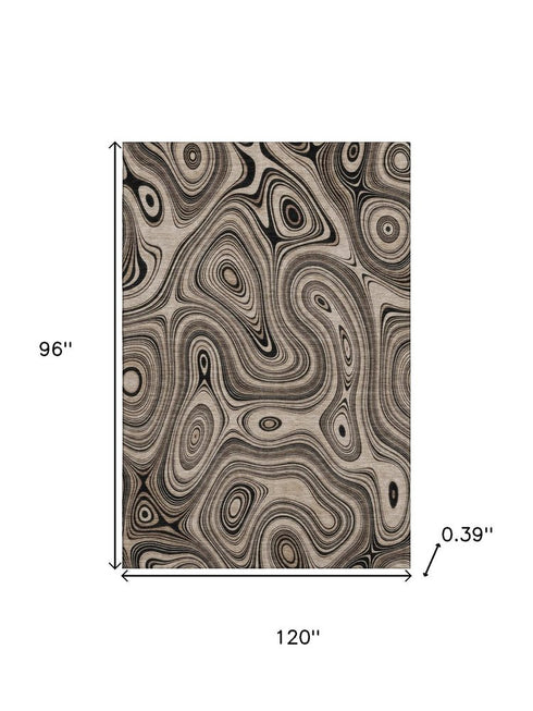 8' X 10' Beige And Charcoal Geometric Washable Area Rug With UV Protection