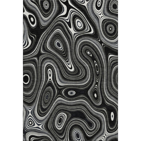 5' X 8' Black And Ivory Geometric Washable Area Rug With UV Protection